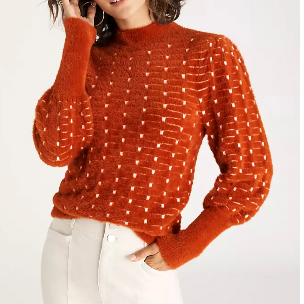 ANN TAYL Dot Jacquard Balloon Sleeve Sweater Size S